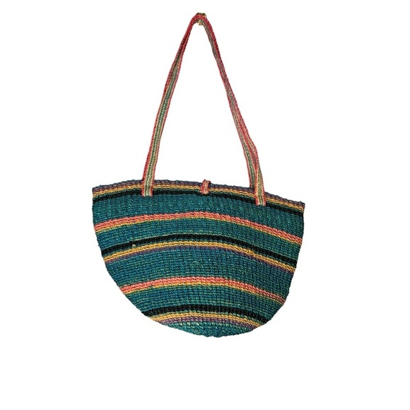 Artisan handwoven rattan striped shoulder‎ bag. - Picture 1 of 11